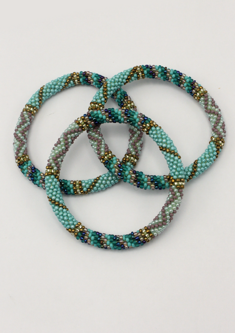Blue Stripes Roll on Beads Bracelet