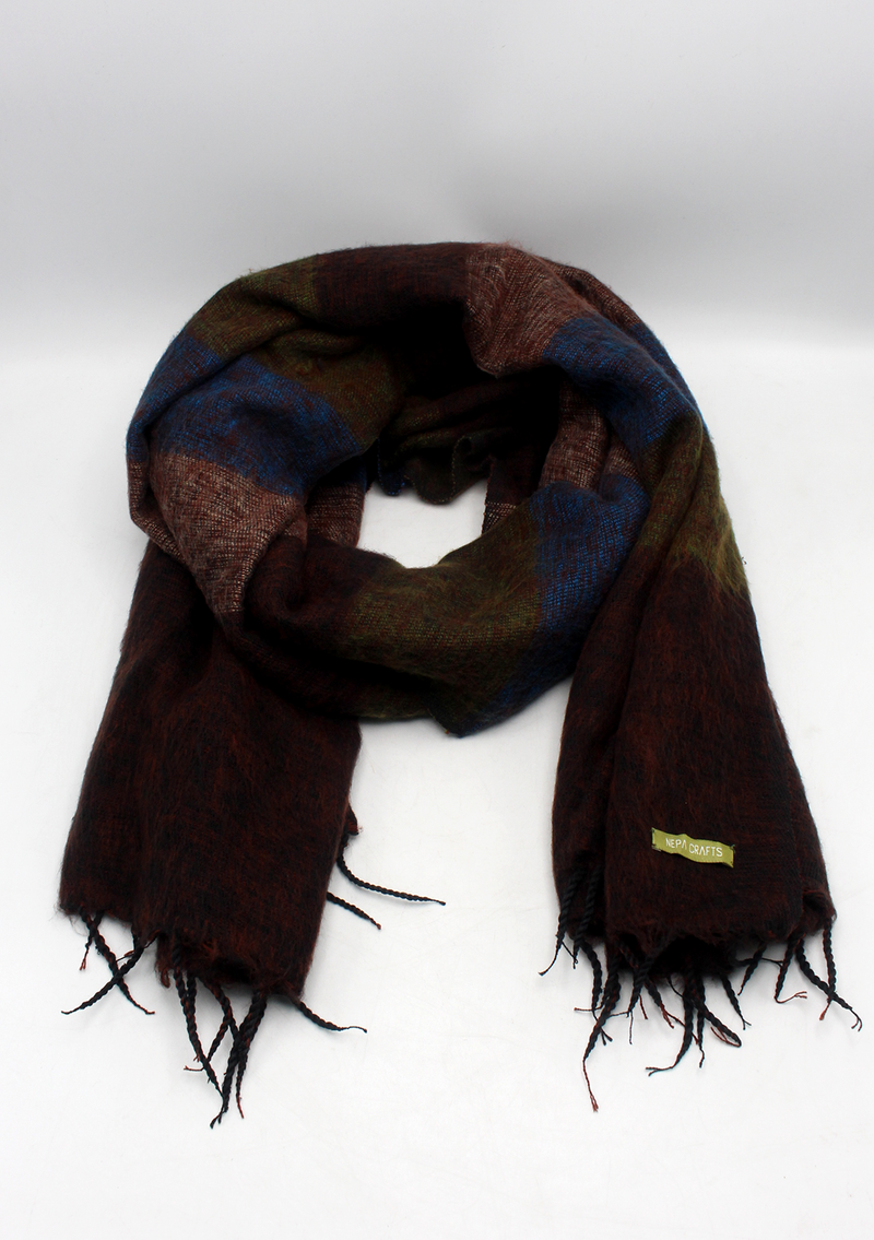 Brown Blue Stripe Yak Wool Shawl