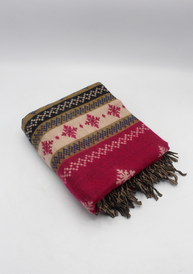 Hand loomed Pink Woolen Shawl Nepal- Bindia
