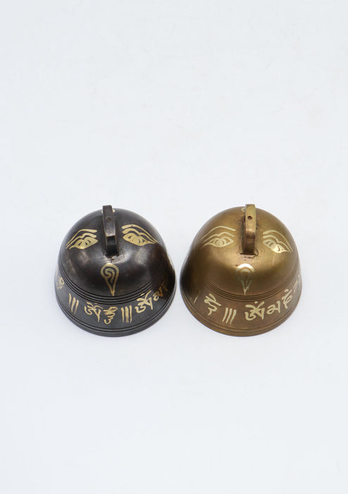 Buddha Eyes and Om Mani Mantra Painted Brass Bell