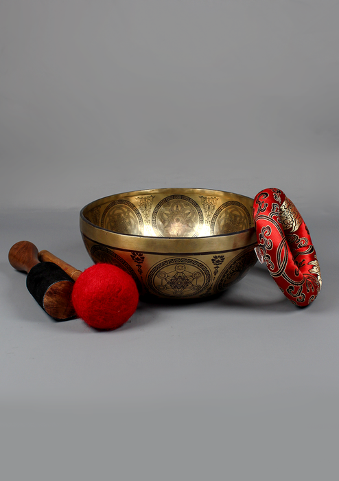 Hand Painted Avalokiteshvara Singing Bowl D Note Red