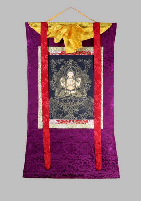 Chenrezig Brocade Thangka Painting