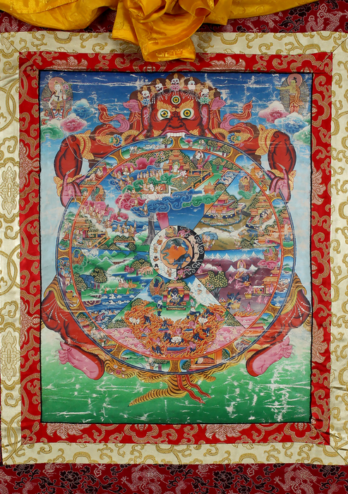 OLD Wheel of Life Old Brocade Thangka Painting