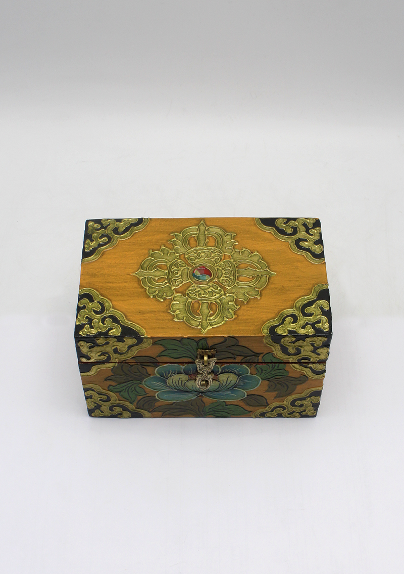 Handpainted Tibetan Wooden Boxes with Double Dorjee - Medium