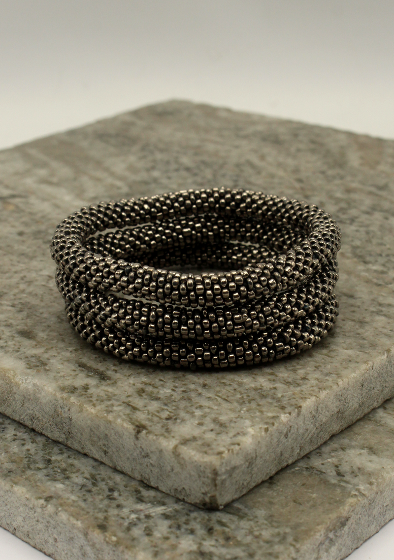 Silver Black Roll  on Beads Bracelet