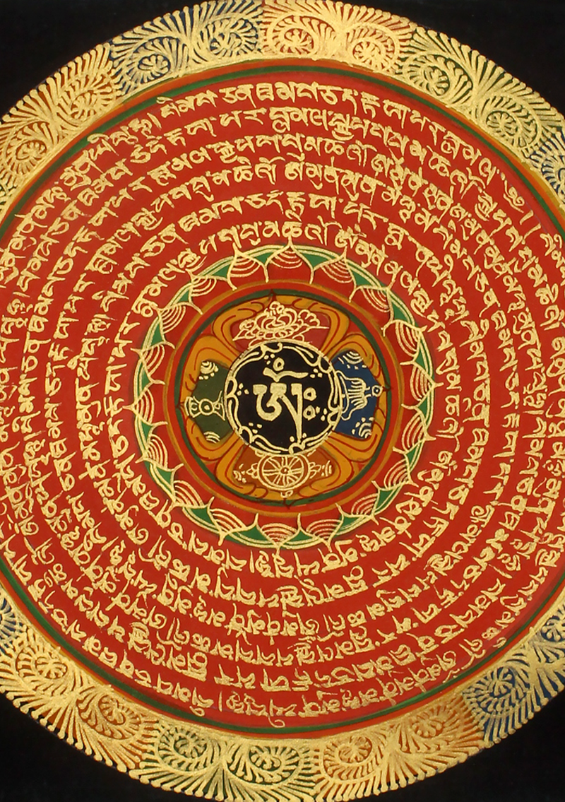 Tibetan Om Auspicious Symbols Thangka Painting