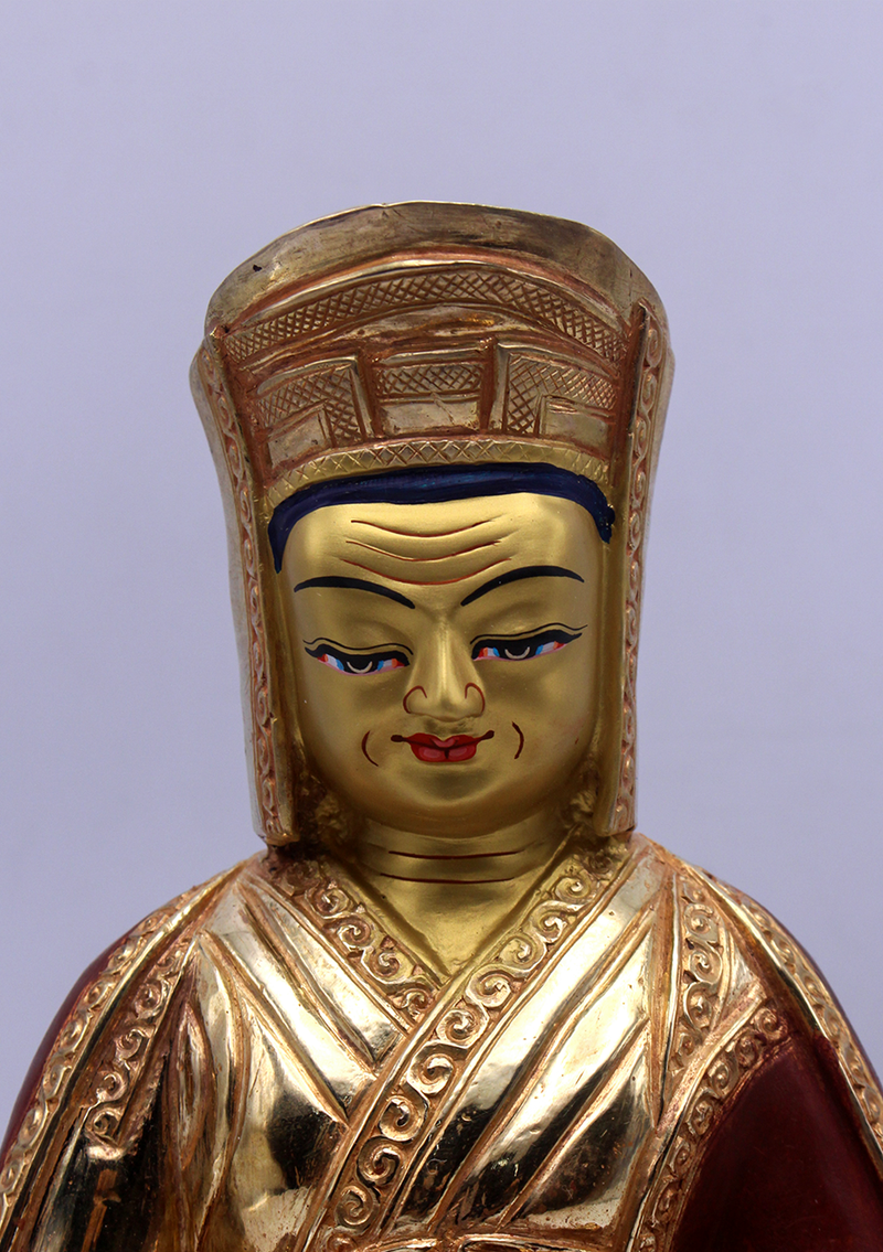 Partly Gold Plated Gampopa Statue 8"H