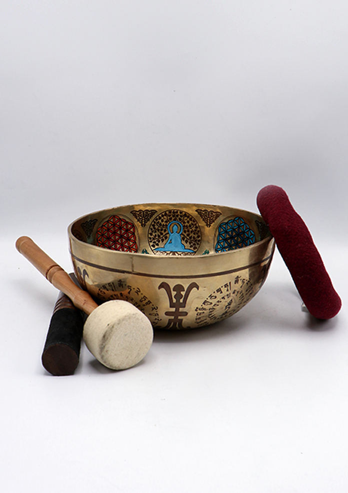 Green Tara Painted  Tibetan Singing Bowl 8"