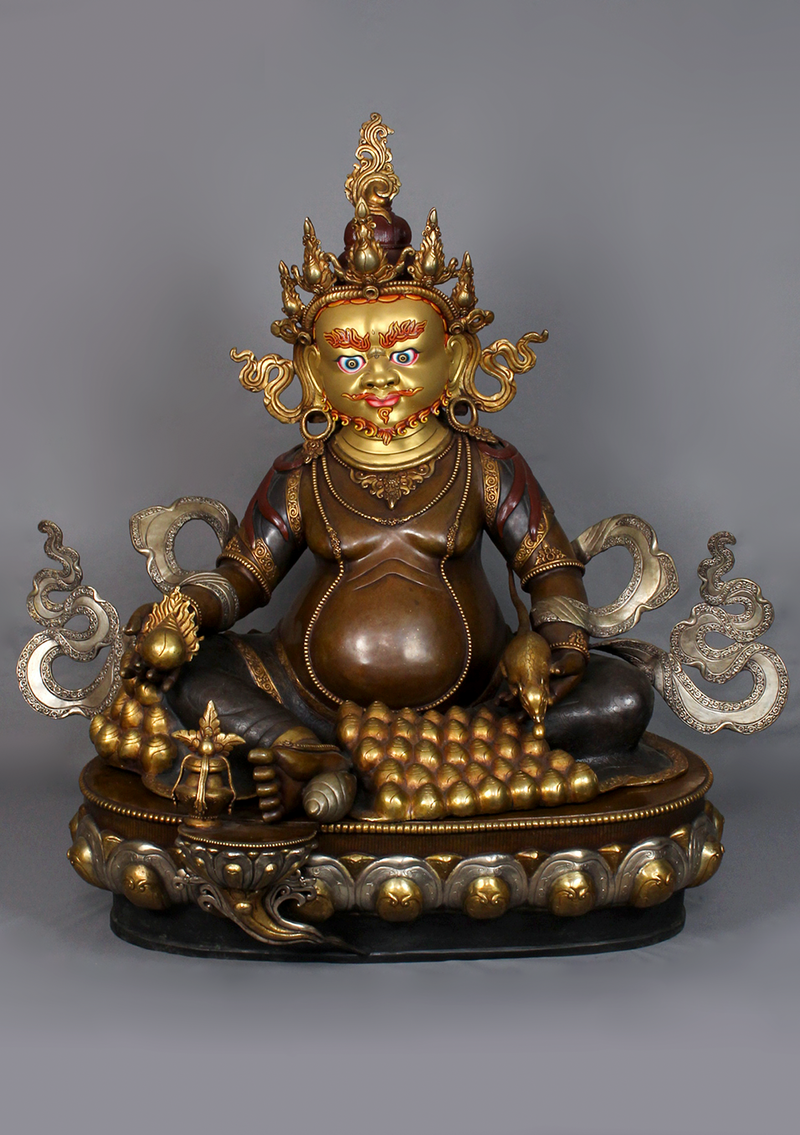 Large 2 ft Partly Gold-Plated Dzambala Statue – Handcrafted Tibetan Buddhist Wealth Deity Sculpture