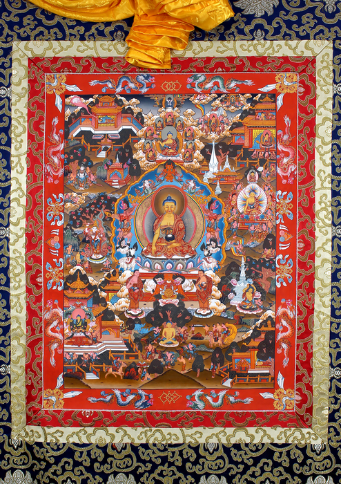 Buddha Life Brocade Thangka Painting