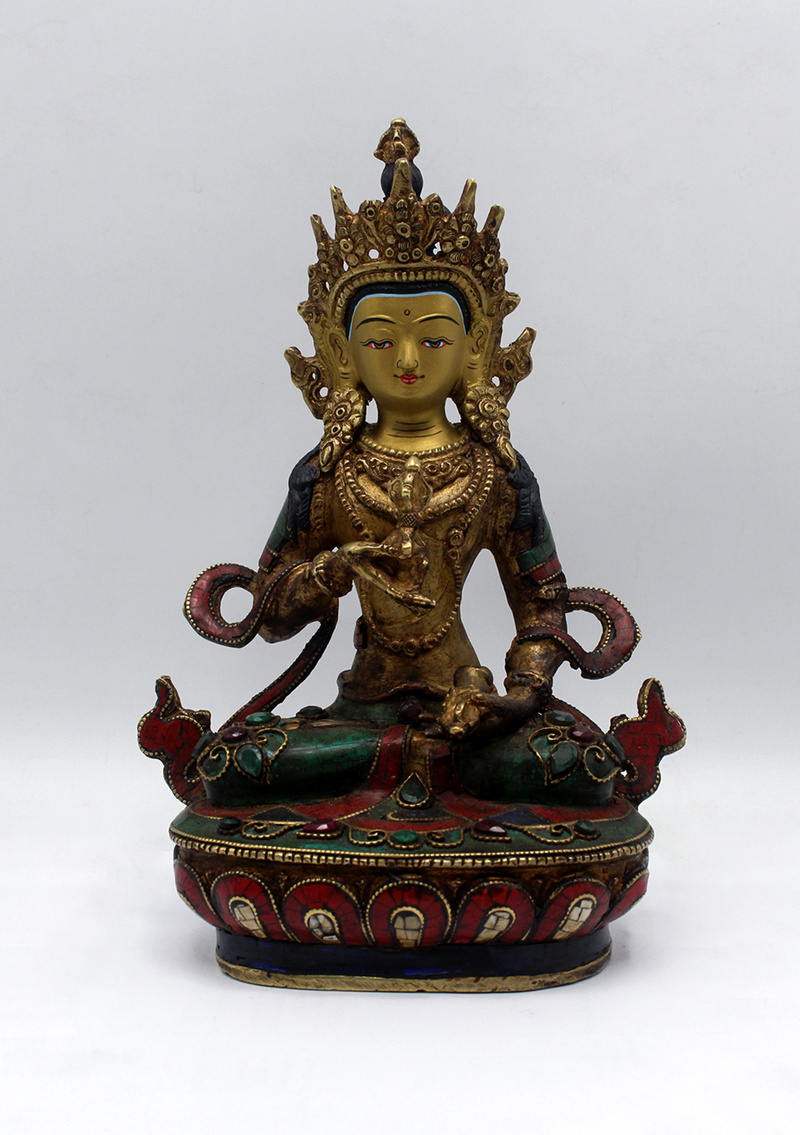 Stone Inlaid Copper Vajrasattva Statue 9"H