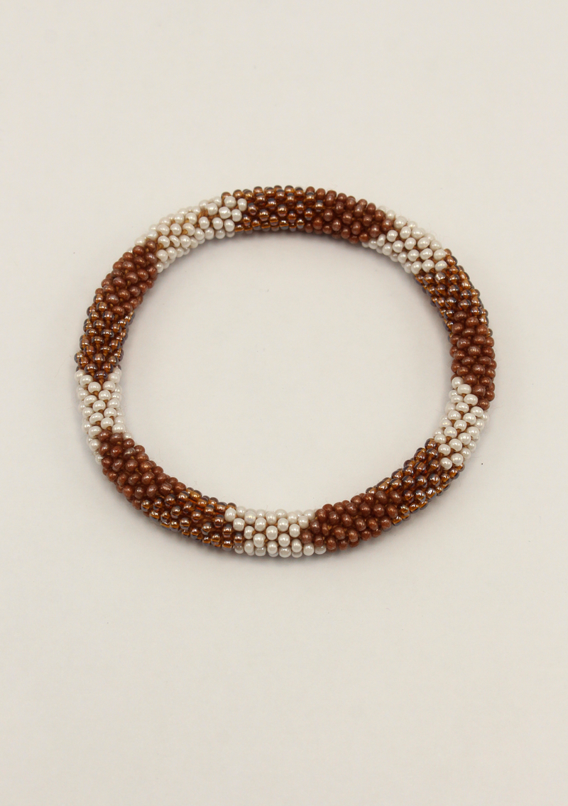 White Brown Roll Beads Bracelet