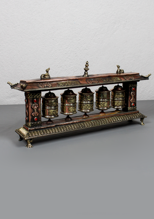 Potala Palace Style 5 Prayer Wheel Desktop Set – Tibetan Buddhist Spinner
