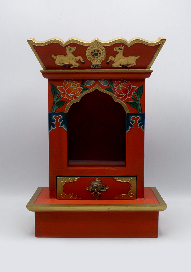 Parasol Tibetan Wooden Shrine Altar Box with Glass