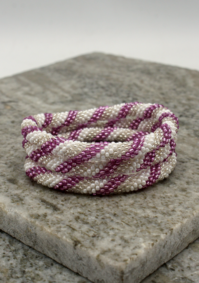 Purple Silver Swirl Nepalese Roll on Beads  Bracelet