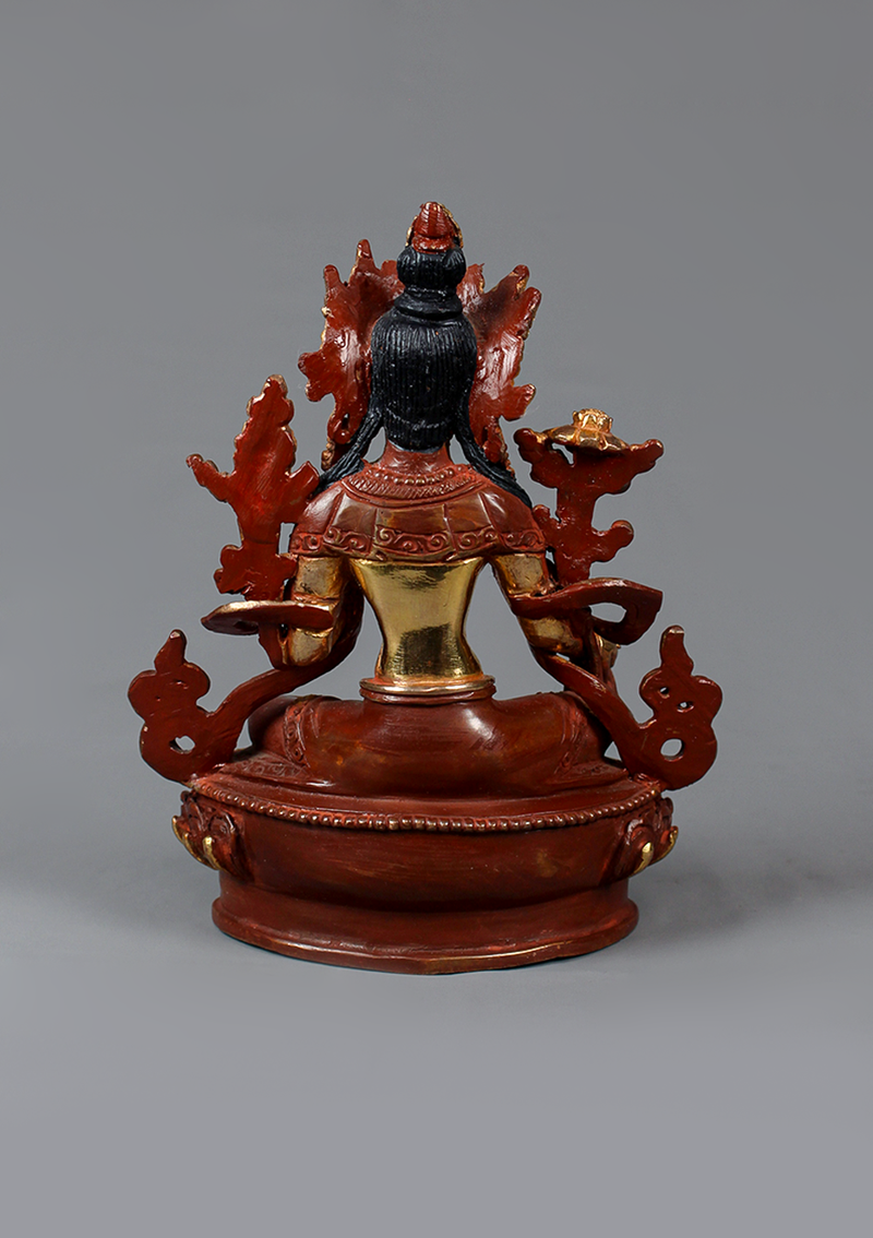 Partly Gold Plated Green Tara Statue 6.5" H