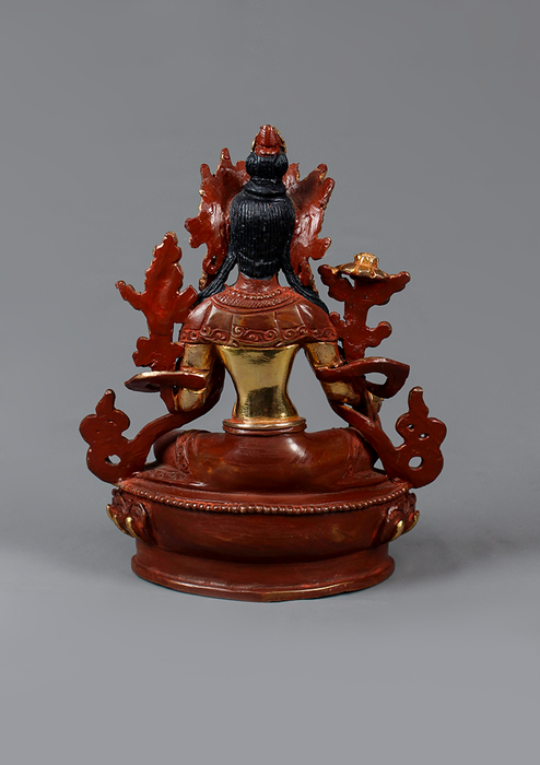 Partly Gold Plated Green Tara Statue 6.5" H