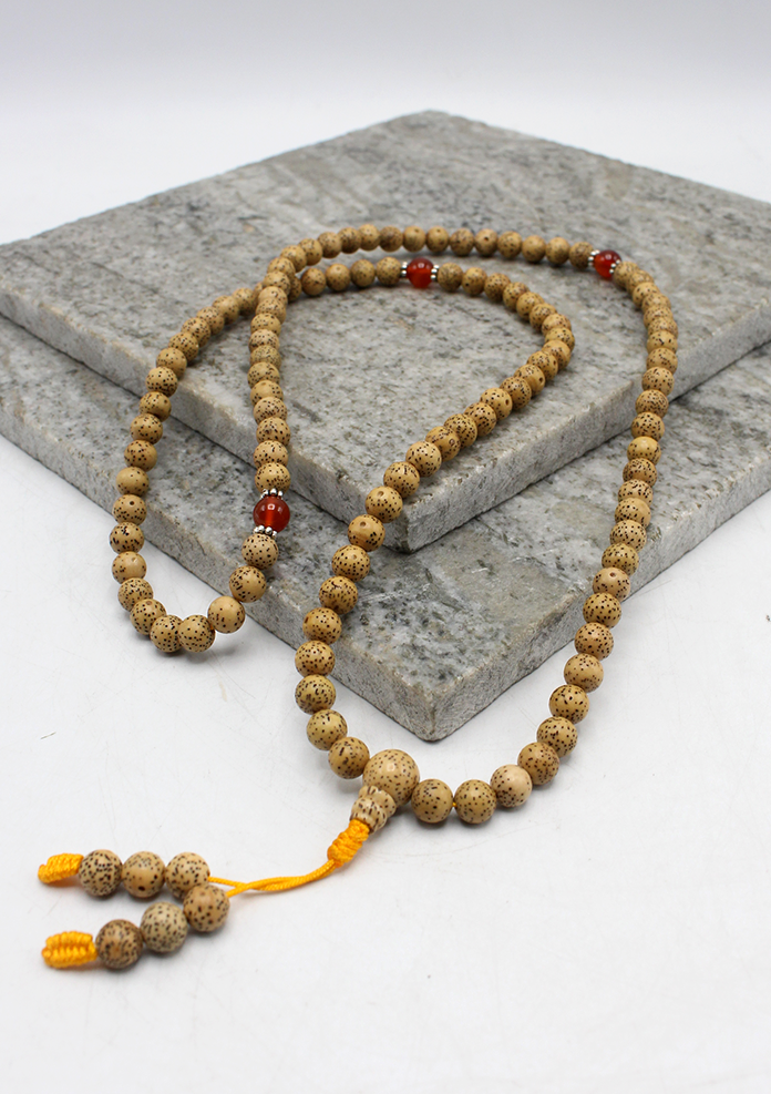 108 Lotus Seeds Tibetan Prayer Mala with Carnelian Spacer