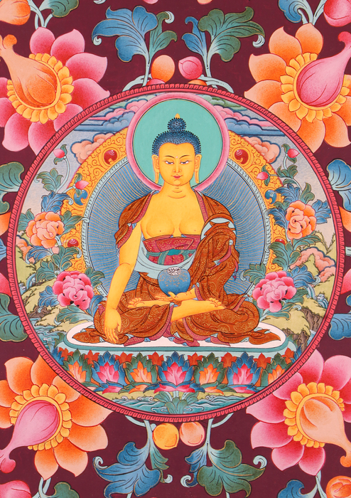 Shakyamuni Buddha  Flower Circle Thangka Painting