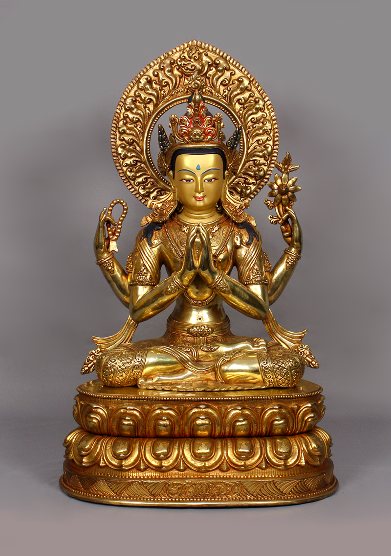 Fully Gold Plated Chenrezig Statue 1.7 feet high