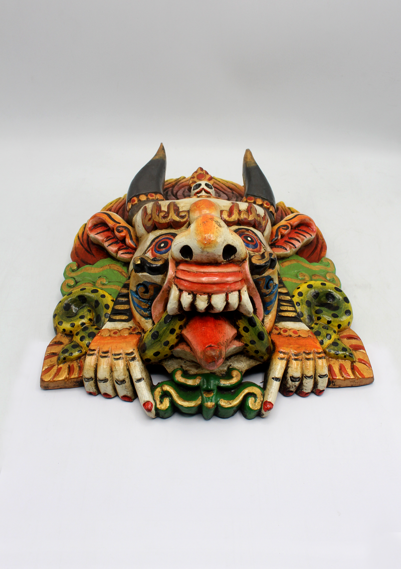 Handcarved and Painted Wooden Cheppu Wall Hanging Mask - White