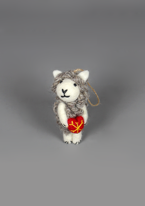 Handmade Felt Sheep Hanging Ornament with Love Box – Wool Decoration from Nepal