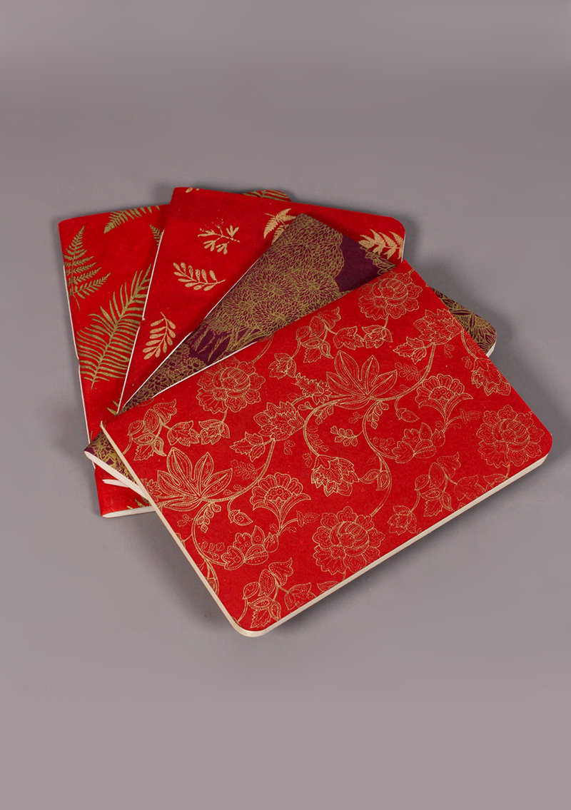 Red Flowers & Leaf Design Lokta Paper Journal