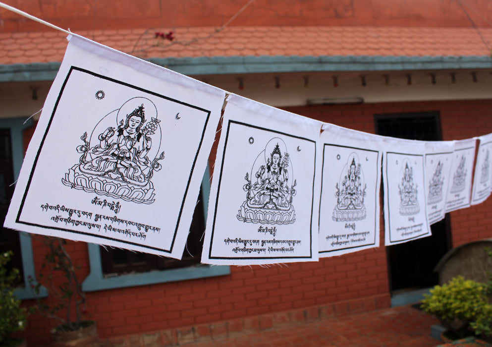 All White Chenrezig Poly-Cotton Belnd Prayer Flags