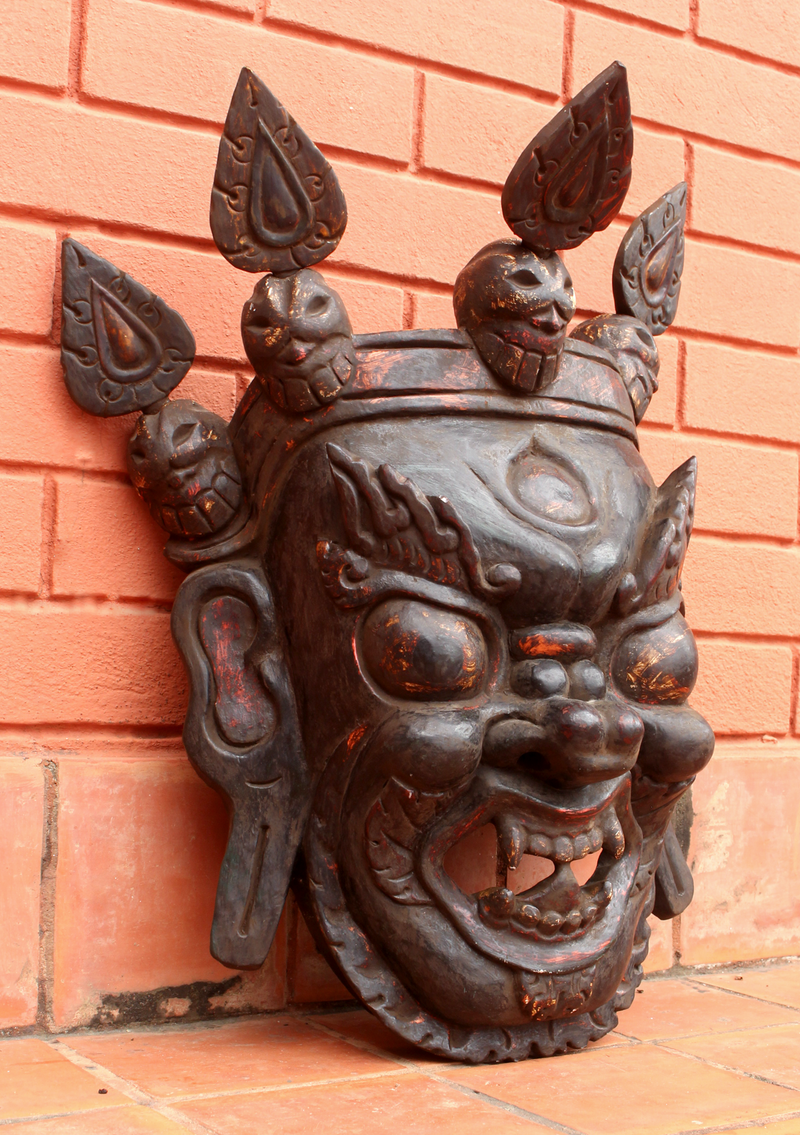 Handcarved Wooden Big Bhairab Wall Hanging Mask