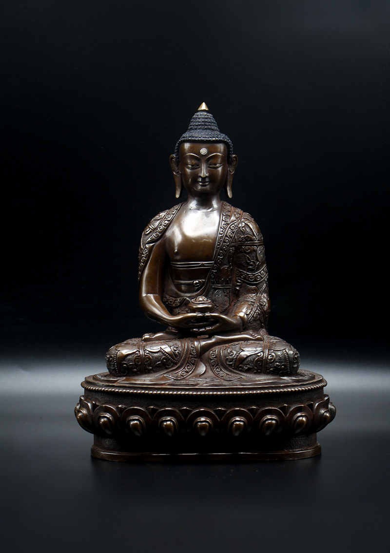 Copper Amitabha Buddha Statue 8.5"H