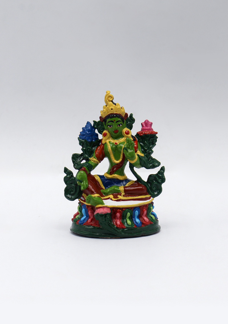 Hand Painted Copper Green Tara Statue 2.5"H