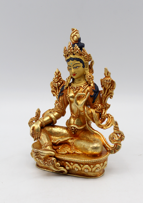 Masterarts Gold Plated Green Tara Statue 5.2" H