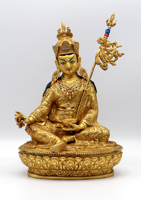 Full Gold Plated Guru Padmasambhava Statue 11"H