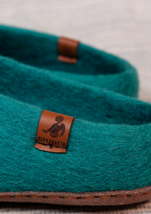 Handmade Sea Blue  Premium Classic Felt Slippers