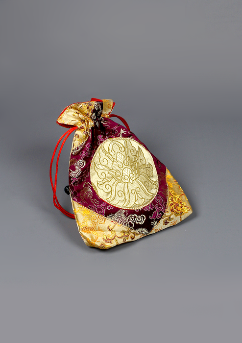 Lotus Brocade Embroidered Mala and Jewelry Bag