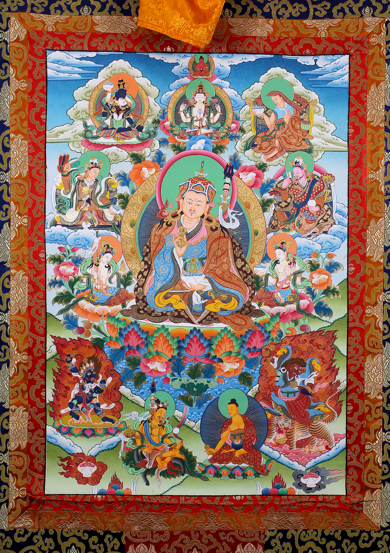 Eight Manifestations of Guru Rinpoche Brocade Thangka Painting