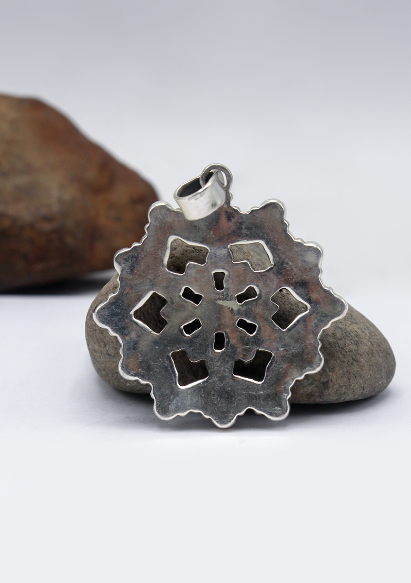 Multistone Coral  Flower  Silver Sterling Pendant
