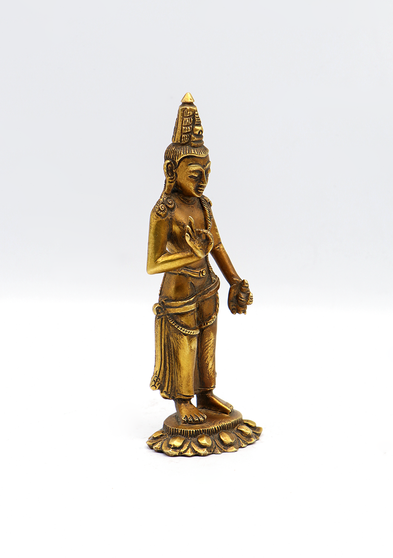 Fully Gold Plated Standing Lokeshwora with Kalash Statue 6"H