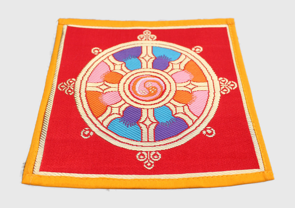Tibetan Dharmachakra Wheel of Life Brocade Fabric Table Altar Cloth