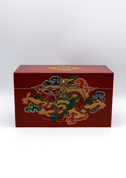 Handpainted Tibetan Dragon Wooden Box 10"