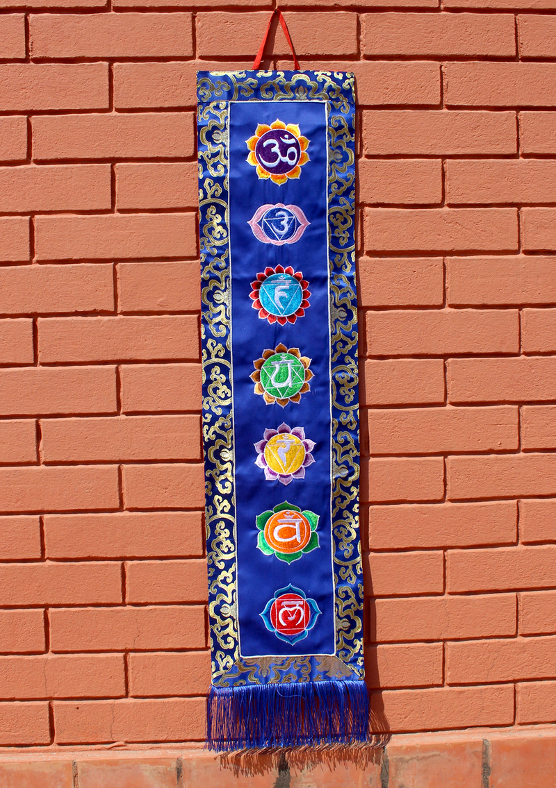 Healing Seven Chakra Embroidered Polyester Brocade Banner