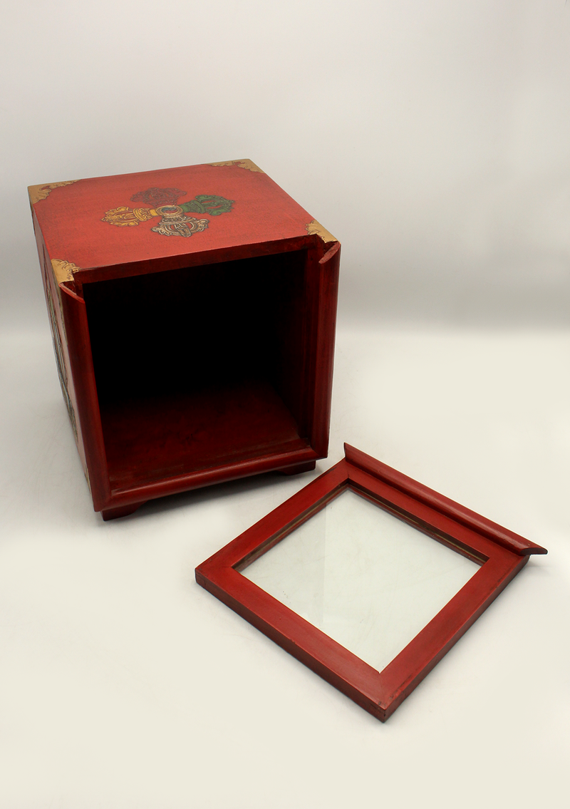 HandCrafted Tibetan Wooden Box for the Ritual Treasure Vase- Three Jewels