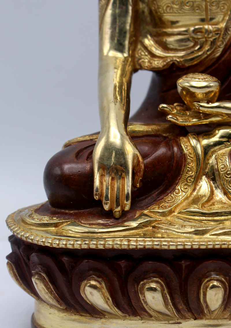 Shakymuni Buddha Gold Plated Statue 8" H
