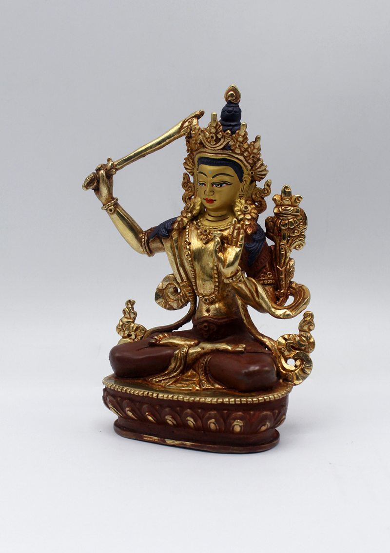 Partly Gold Plated Copper Manjushri Statue 5.5"H
