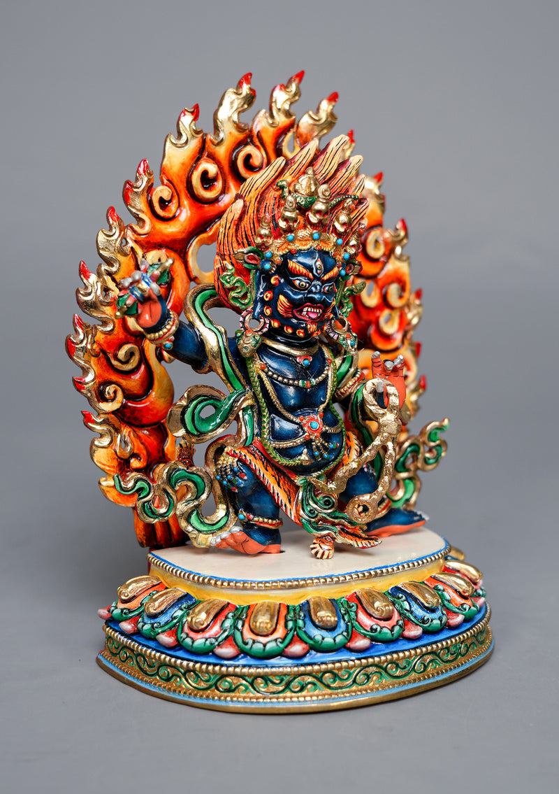 Handpainted Master Vajrapani Statue-Goldplated Copper 7.5" Himalayan Buddhist Protector