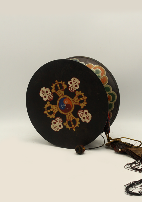 Handpainted Tibetan Buddhist Ritual Skull Chod Drum Damaru