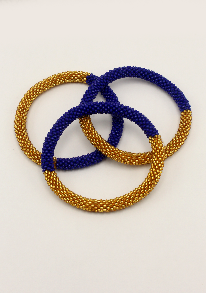 Blue  Golden Roll on Beads Bracelet