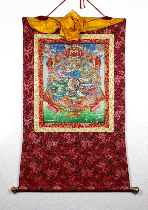 OLD Wheel of Life Old Brocade Thangka Painting