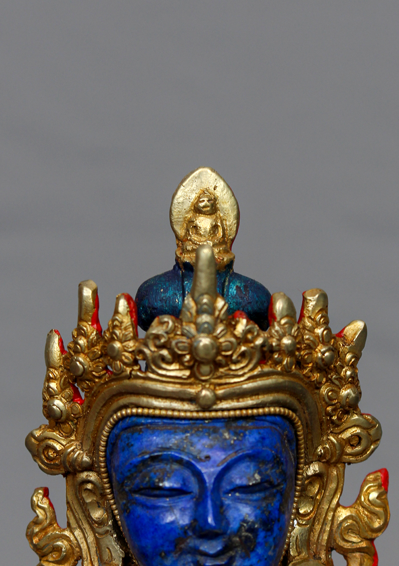 Gold Plated Lapis Lazuli Chenrezig Statue 8.75" H