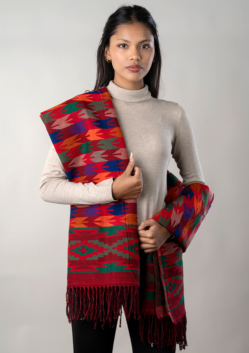 Hand loomed Nepali Dhaka Patterned Woolen Shawl